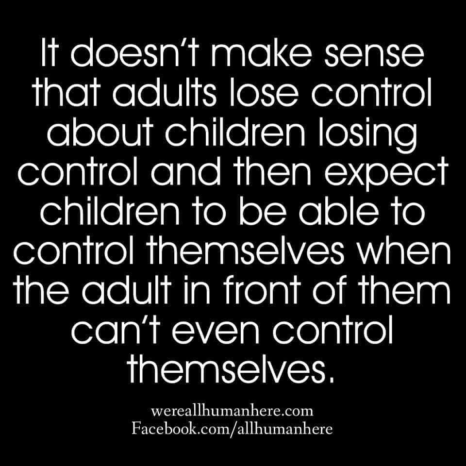 It doesnt make sense that adults lose control about children losing control and then expect children to be able to control themselves when the adult in front of them cant even control themselves.