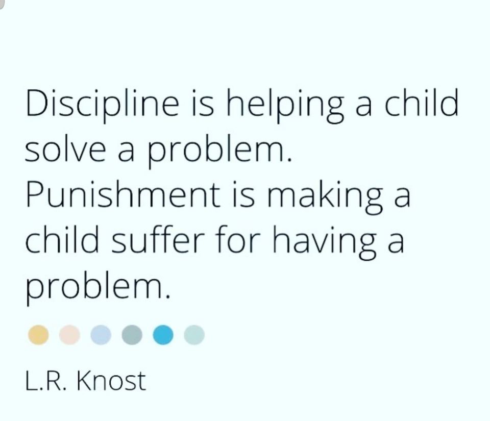 Discipline is helping a child solve a problem. 
Punishment is making a child suffer for having a problem.