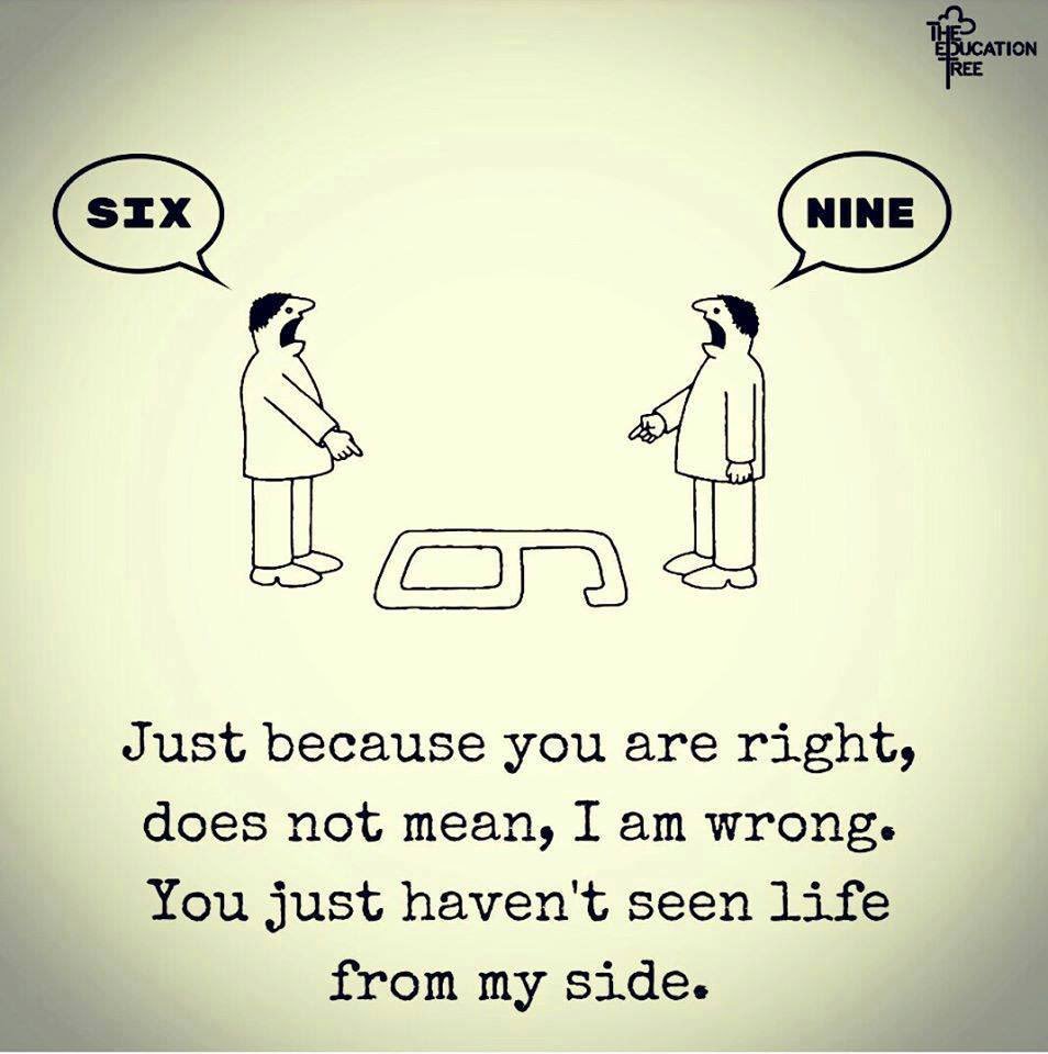 two people looking at 6 written from 2 sides